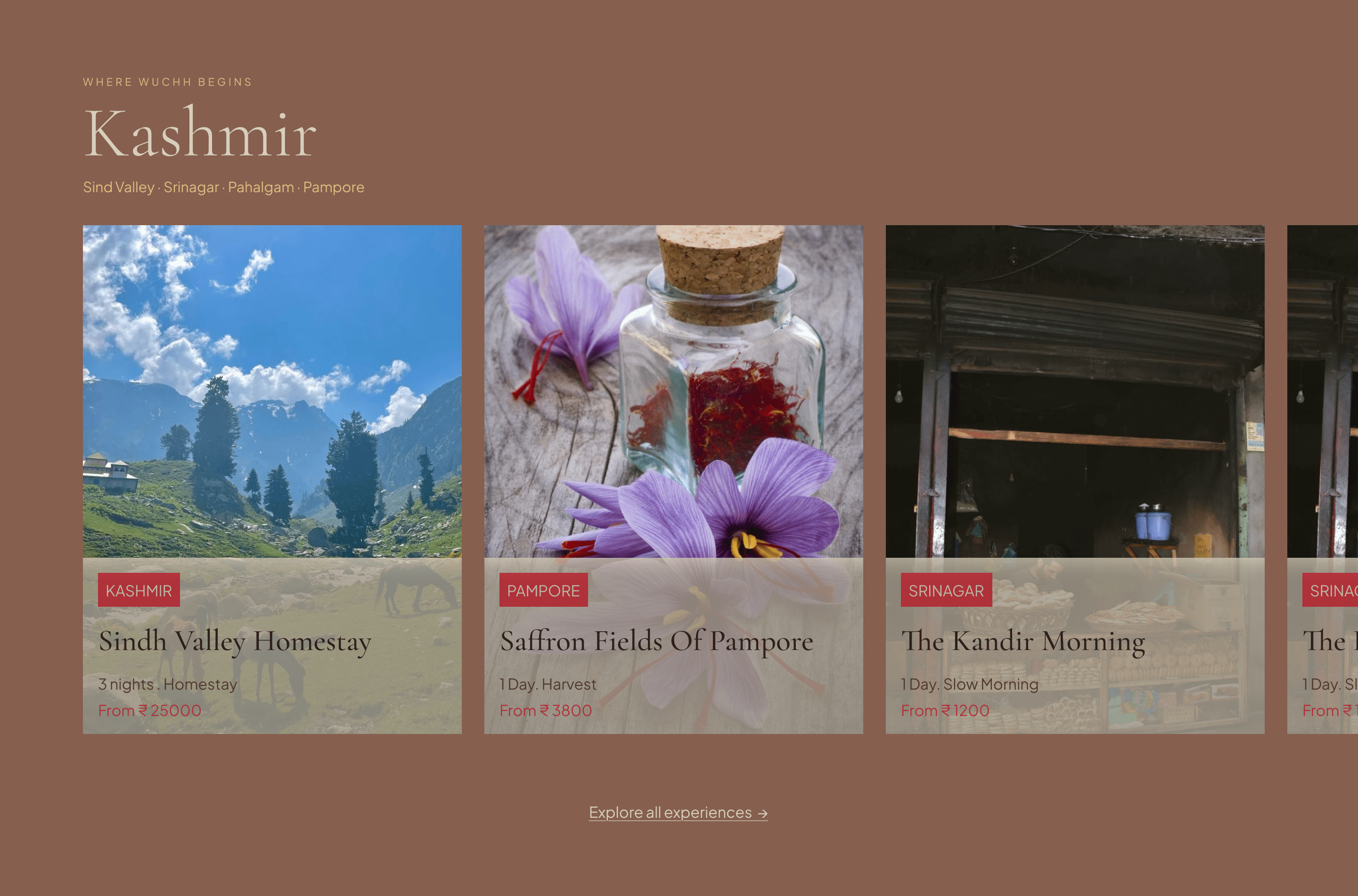 Experiences — horizontal scroll row