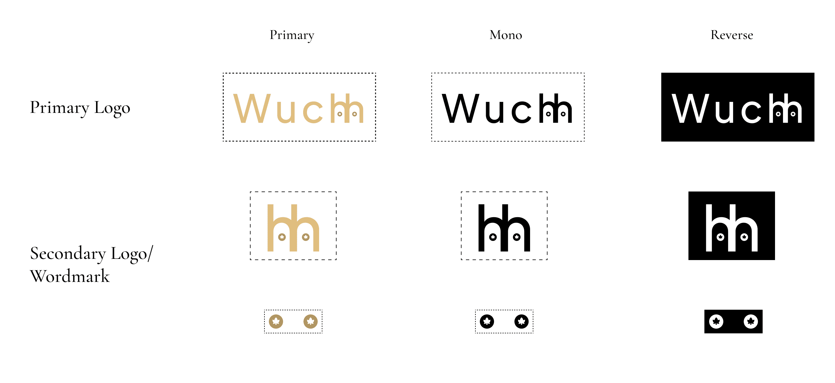 Logo system — primary, secondary & chinar pupils across gold/black/reverse